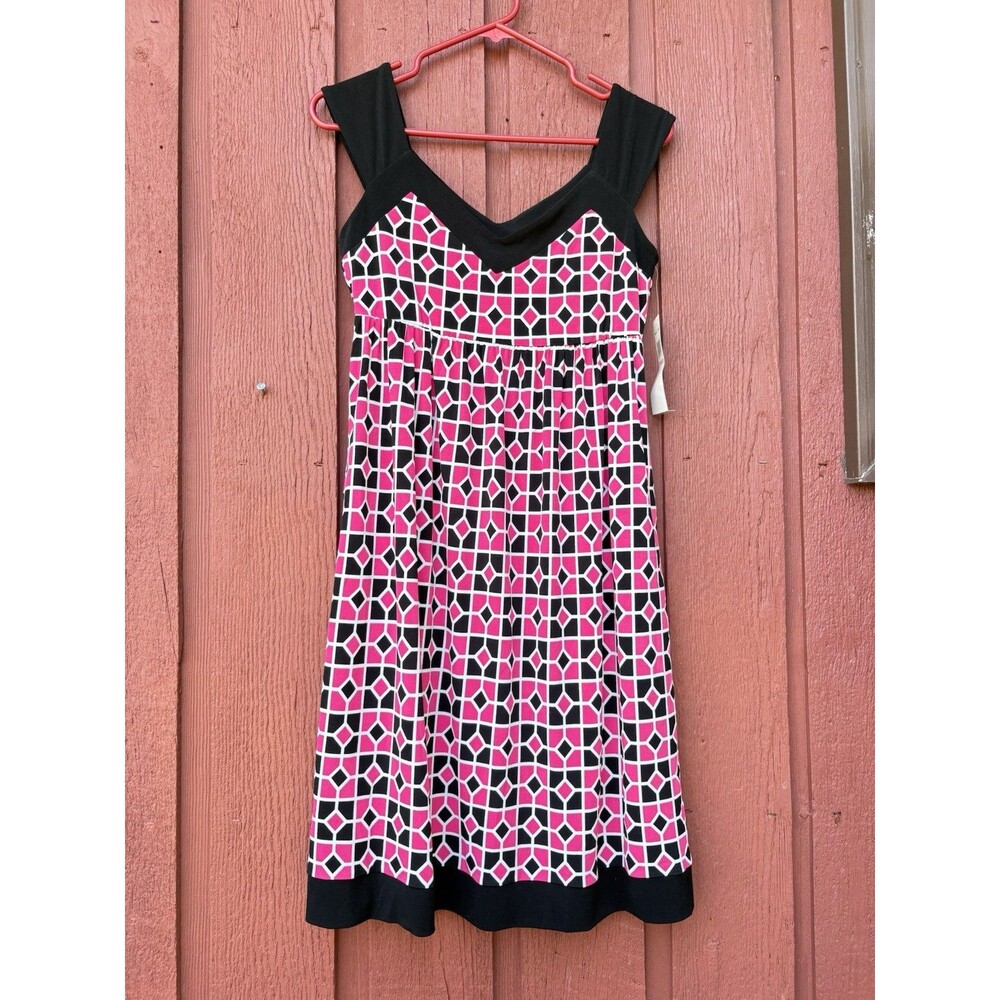 Donna Morgan Dress Beetroot New NWT Pink Black Geometric Mod 2010s Women's 6